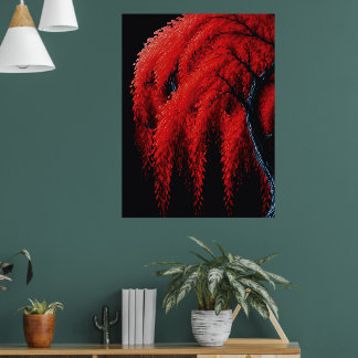 Crimson Willow – Mixed-Media-Baumgemälde Poster