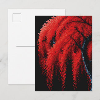 Crimson Willow – Mixed-Media-Baumgemälde Postkarte