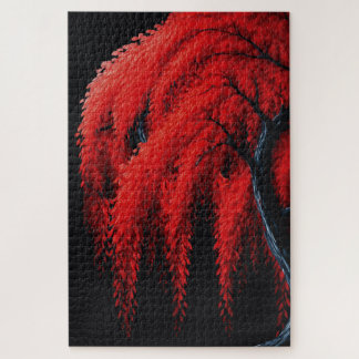 Crimson Willow – Mixed-Media-Baumgemälde Puzzle