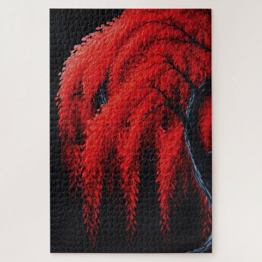 Crimson Willow – Mixed-Media-Baumgemälde Puzzle (Vertikal)