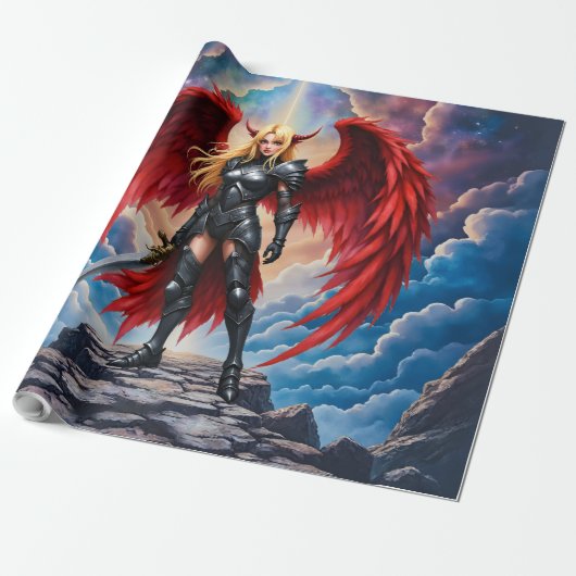 Crimson Wing – Fallen Angel Warrior.  Geschenkpapier (Ungerollt)