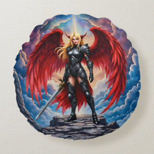 Crimson Wing – Gefallener Engel Krieger. Rundes Kissen