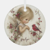 Crimson Wings and Winter Wishes Ornament Aus Glas (Vorderseite)