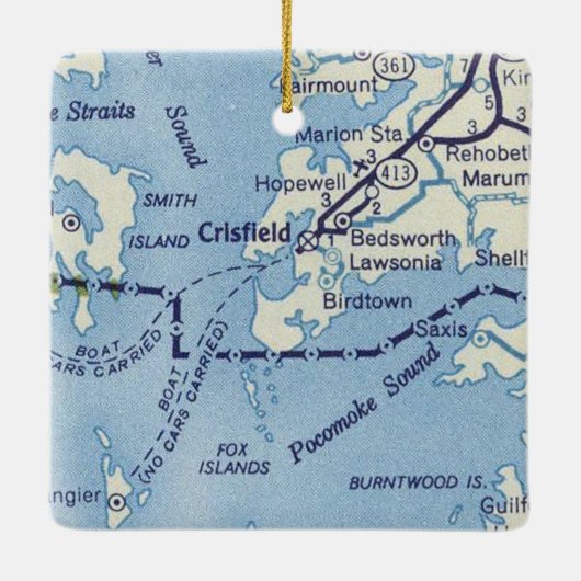 Crisfield MD Vintag Map Keramikornament (Rückseite)