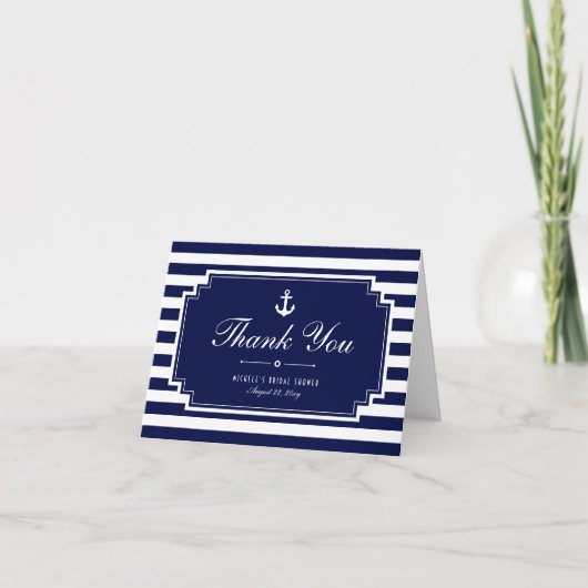 Crisp Blue Nautical Strick Danke Note Card (Vorderseite)