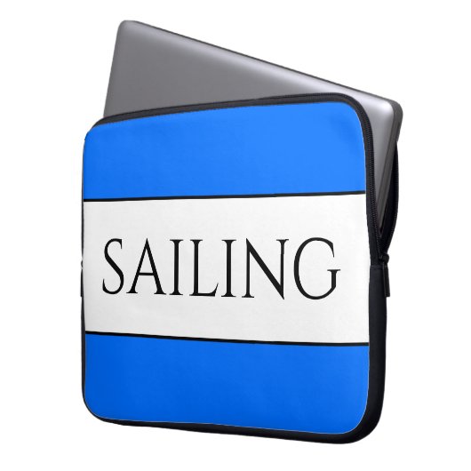 Crisp Modern White Bold Blue Trim SEGELN Streifen Laptopschutzhülle (Vorderseite Links)