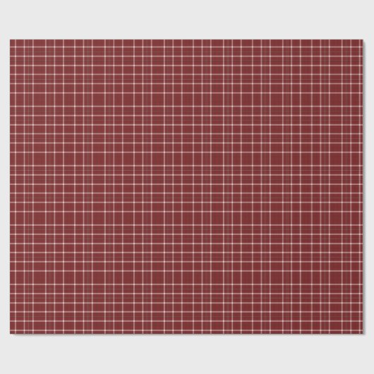 Crisp White und Maroon Fine Line Tartan Geschenkpapier (Flach)