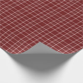 Crisp White und Maroon Fine Line Tartan Geschenkpapier (Ecke)