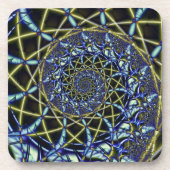 Criss Cross | Gelbe und blaue Fraktale Art Getränkeuntersetzer (Vorderseite)