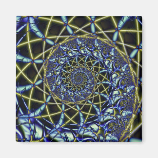 Criss Cross | Gelbe und blaue Fraktale Art Magnet