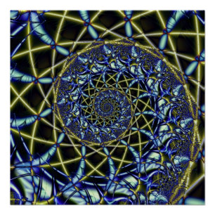 Criss Cross Gelbe und blaue Fraktale Art Poster