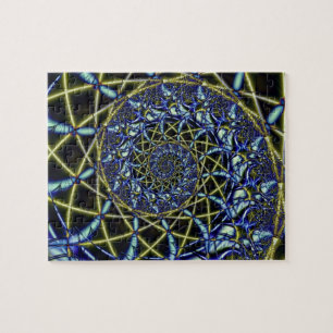 Criss Cross Gelbe und blaue Fraktale Art Puzzle