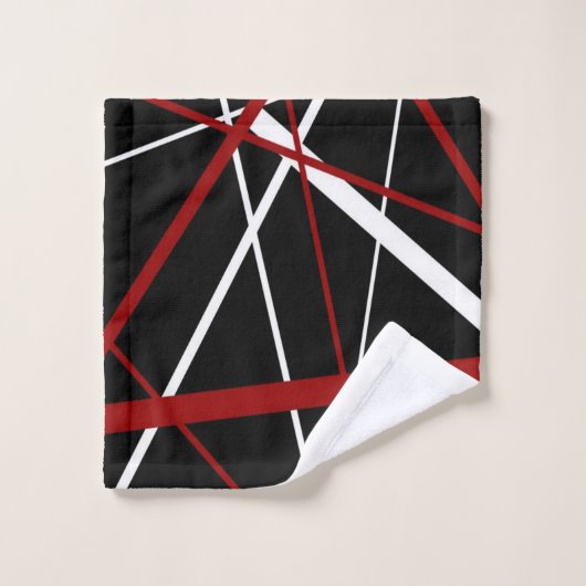 Criss quere rote und weiße Linien auf schwarzem Badhandtuch Set (Waschlappen)