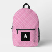 Crisscross Gingham Karo Pink und White Monogram Bedruckter Rucksack (Vorderseite)