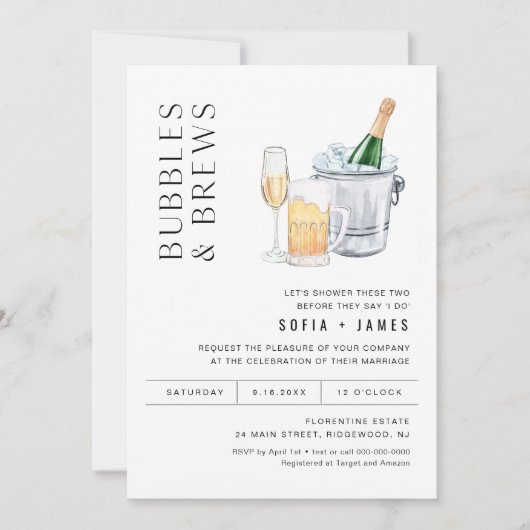 CRISTAL Bubbles & Brews Paare Einladung Dusche (Vorderseite)