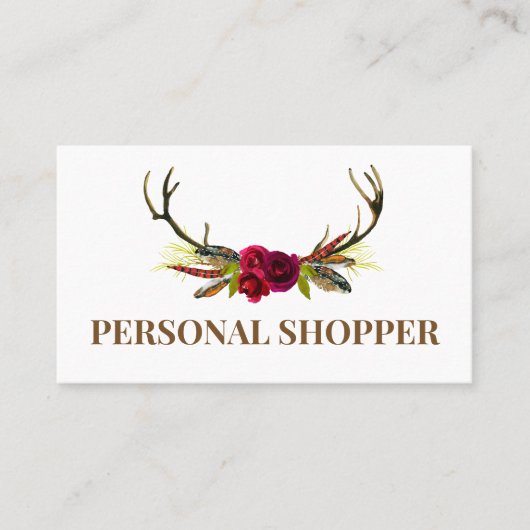 Cristian White & Boho Floral Antler Personal Shopp Visitenkarte (Vorderseite)