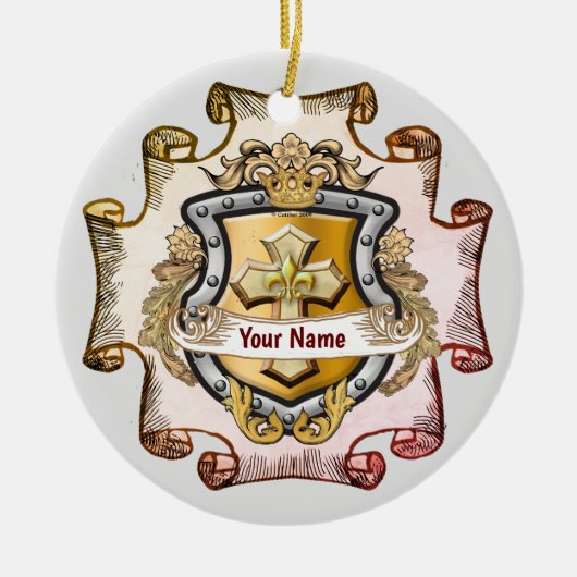 Cristos Cross Shield-Nachname Keramik Ornament (Vorne)