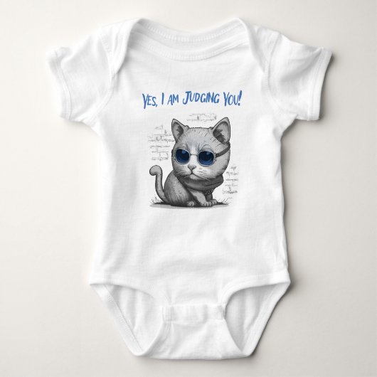 Critical Cat Judging You Blue Text Baby Strampler (Vorderseite)