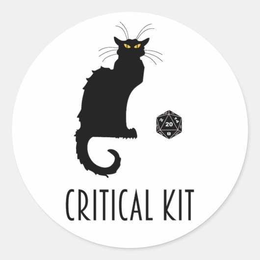 Critical Kit Funny Cat D20 RPG Tabletop Gaming Runder Aufkleber (Vorderseite)
