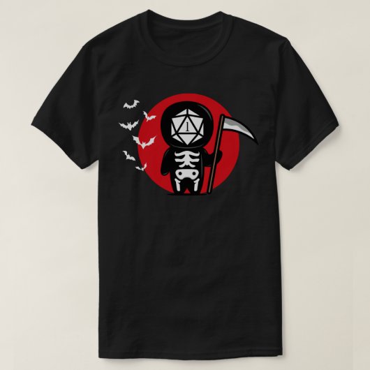Critical Versag Grim Sensenmann Polyhedral D20 Dic T-Shirt (Design vorne)
