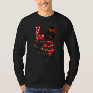 Crna Nurse Kariert Leopard Liebe Heart Messy Bun R T-Shirt