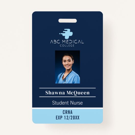 CRNA Student Nurse Practitioner Blue QR Code Foto Ausweis (Vorderseite)