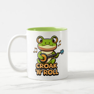 Croak 'N' Roll. Niedlicher Banjo Playing Frosch Ca Zweifarbige Tasse