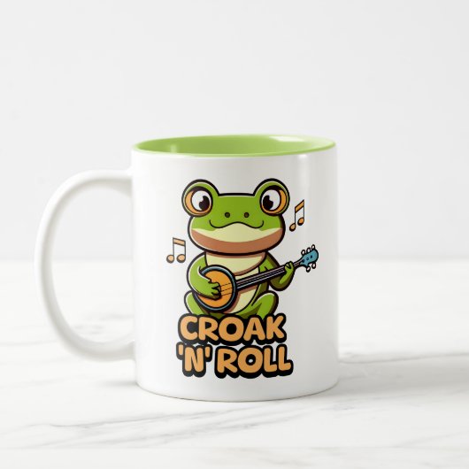 Croak 'N' Roll. Niedlicher Banjo Playing Frosch Ca Zweifarbige Tasse (Links)