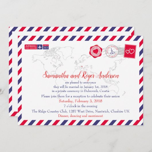 Croatia Air Mail Post Wedding Card Einladung (Vorne/Hinten)