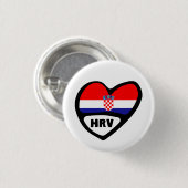 Croatia Country Code Flag Heart Pin Badge, HRV Button (Vorne & Hinten)