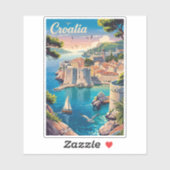 Croatia Dubrovnik Illustration Travel Art Vintage Aufkleber (Blatt)