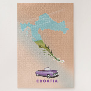 Croatia Map Illustrated print poster. Puzzle