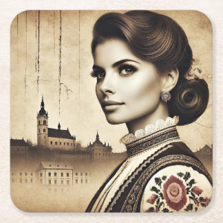 Croatian Roots with Colorful Motif women Rechteckiger Pappuntersetzer