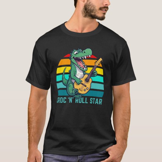 Croc and Roll Star Funny Crocodile Music T-Shirt (Vorderseite)
