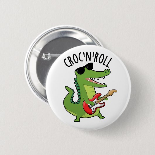 Croc N Roll Funny Crocodile Pub Button (Vorne & Hinten)