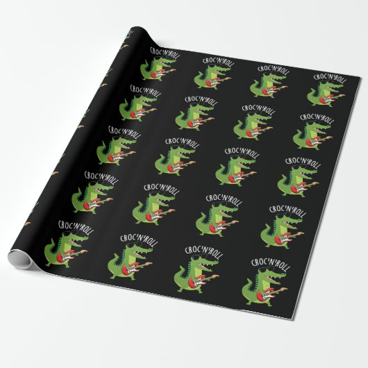 Croc N Roll Funny Crocodile Pun Dark BG Geschenkpapier (Ungerollt)
