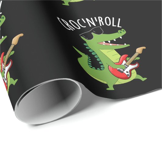 Croc N Roll Funny Crocodile Pun Dark BG Geschenkpapier (Rolleneckpunkt)