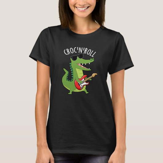 Croc N Roll Funny Crocodile Pun Dark BG T-Shirt (Vorderseite)