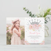 Crocess Blush Pink Silver Birthday Foto Dankeskarte (Stehend Vorderseite)