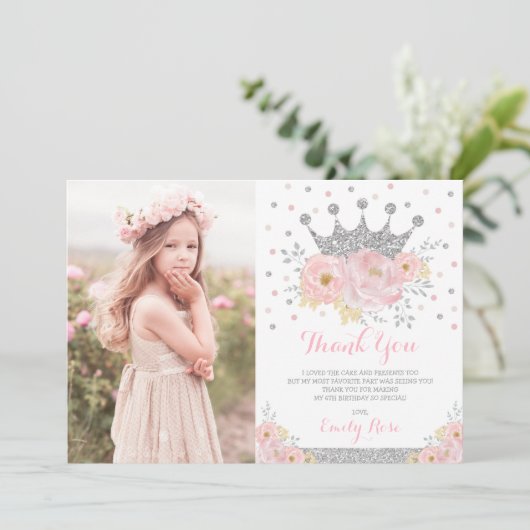 Crocess Blush Pink Silver Birthday Foto Dankeskarte (Stehend Vorderseite)