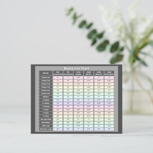 Crochet Beanie Size Chart Postkarte (Stehend Vorderseite)
