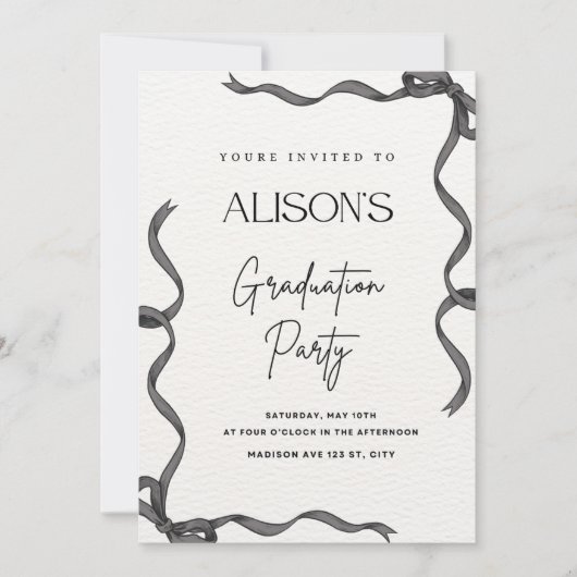 Crochet Black Bow Abschluss Einladung (Vorderseite)