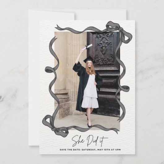 Crochet Black Bow Abschluss Einladung (Rückseite)