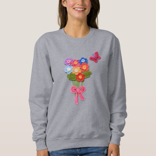 Crochet Blume Bouquet Print Schlüsselanhänger Sweatshirt (Vorderseite)