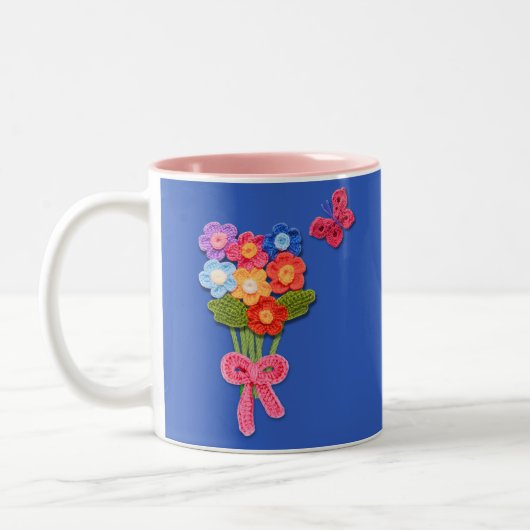 Crochet-Blume Schmetterling und Bow Print Zweifarbige Tasse (Links)