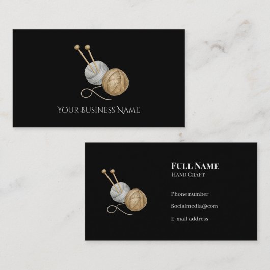 Crochet Business Card with Yarn Balls & Needles Visitenkarte (Vorne/Hinten)