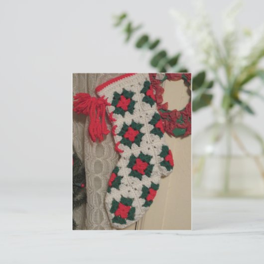 Crochet Christmas Strumpf Feiertagspostkarte (Stehend Vorderseite)