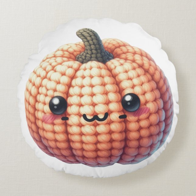 Crochet Cute Pumpkin Rundes Kissen (Vorderseite)