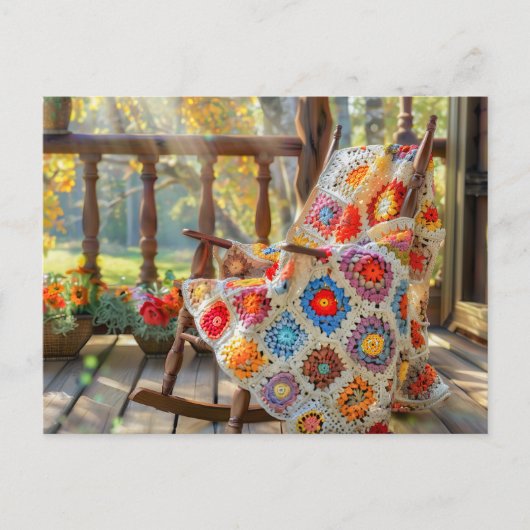 Crochet Granny Square Blanket Lying on a Rocking C Postkarte (Vorderseite)