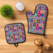 Crochet Granny Square Mustereffekt Ofenhandschuh & Topflappen-Set (Oben Unten)